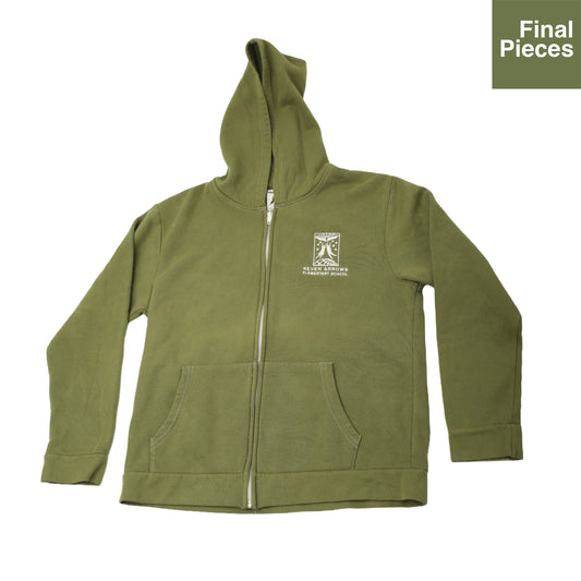 Youth Zip Up Hoodie Olive Embroidered