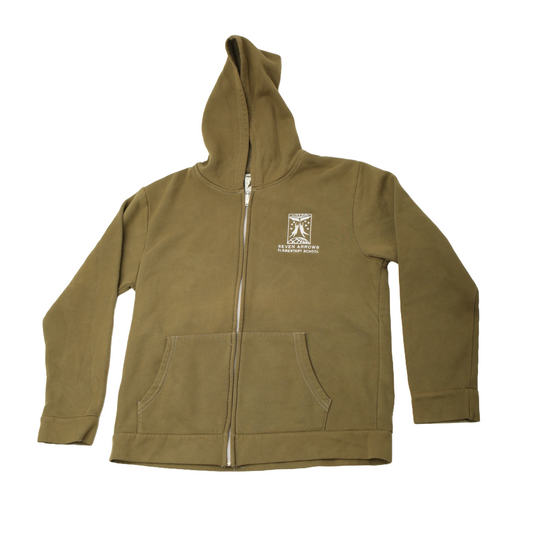 Youth Zip Up Hoodie Olive Embroidered